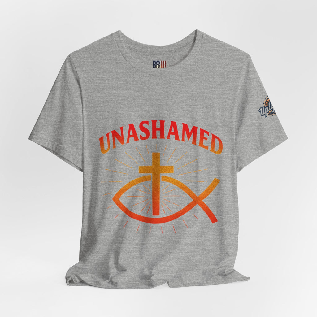 Unashamed T-shirt – Ichthys Jesus Fish & Cross Christian T-shirt for Romans 1:16 Bold Faith Printify