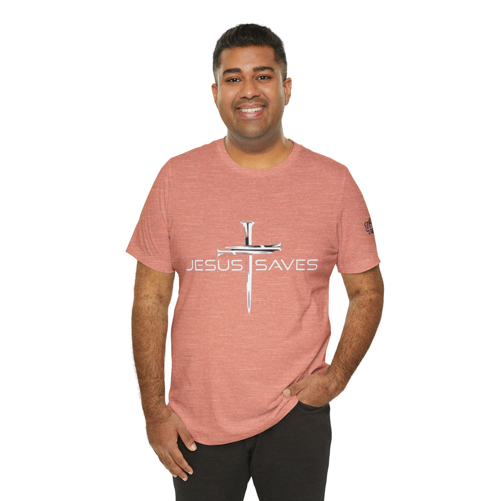 Jesus Saves T-shirt – 3 Nails Crucifix Cross Christian T-shirt for Redemption Faith & Bold Salvation Printify