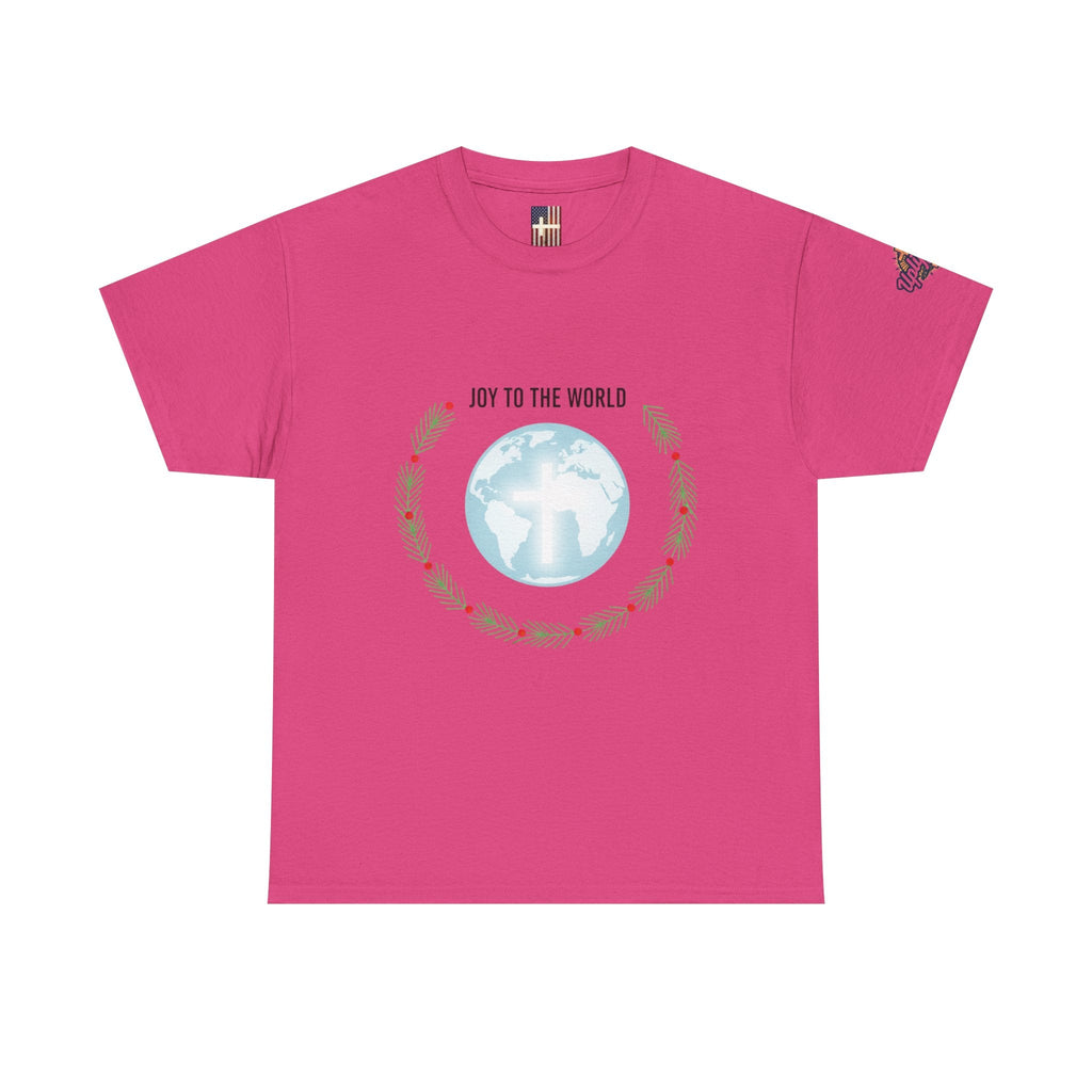 Joy to the World T-shirt – Wreath Earth Nativity Christian Christmas T-shirt for Isaiah 9:6 Holiday Faith & Festive Joy Printify