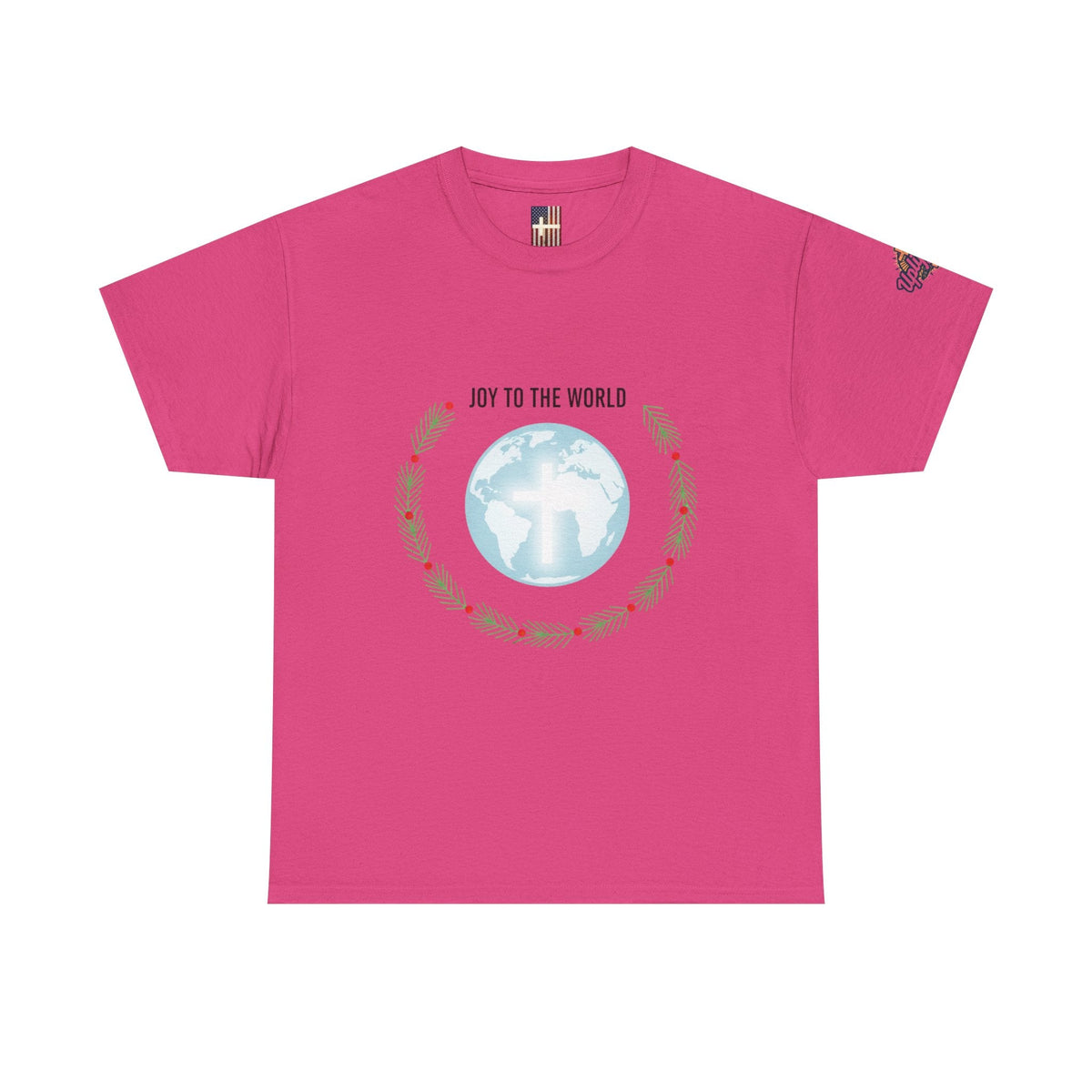 Joy to the World T-shirt – Wreath Earth Nativity Christian Christmas T-shirt for Isaiah 9:6 Holiday Faith & Festive Joy Printify