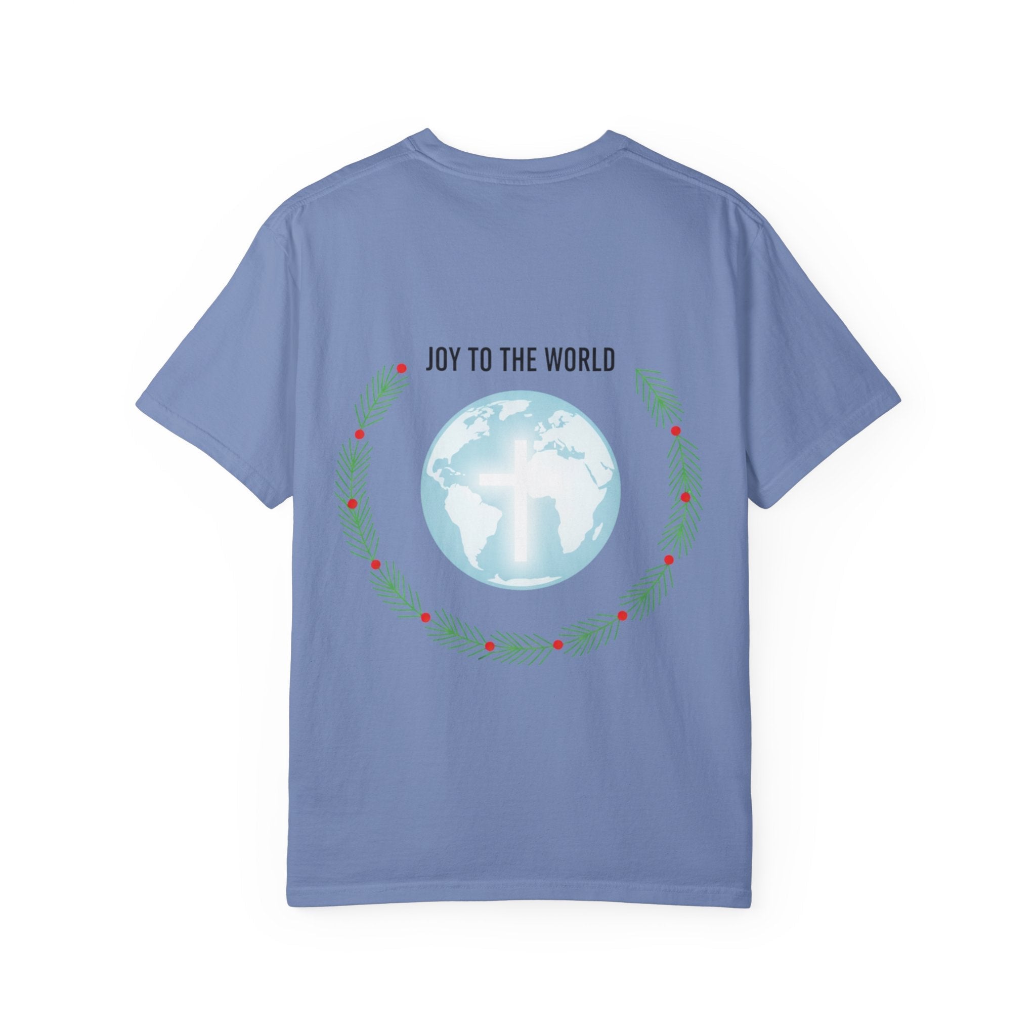 Joy to the World T-shirt – Wreath Earth Nativity Christian Christmas T-shirt for Isaiah 9:6 Holiday Faith & Festive Joy Printify