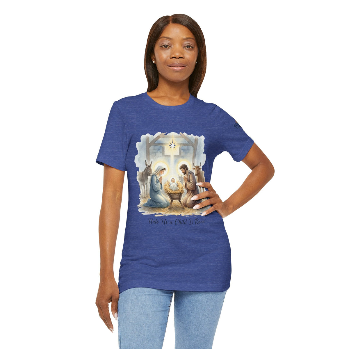 Unto Us a Child is Born T-shirt – Isaiah 9:6 Nativity Manger Scene Christian Christmas T-shirt for Holy Night Faith Printify