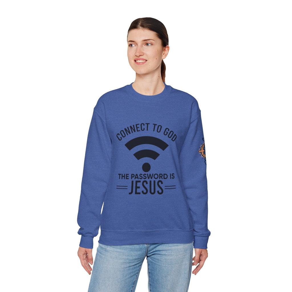 Connect to God Sweatshirt - WIFI Password is Jesus - Funny Christian Faith Sweatshirt Printify