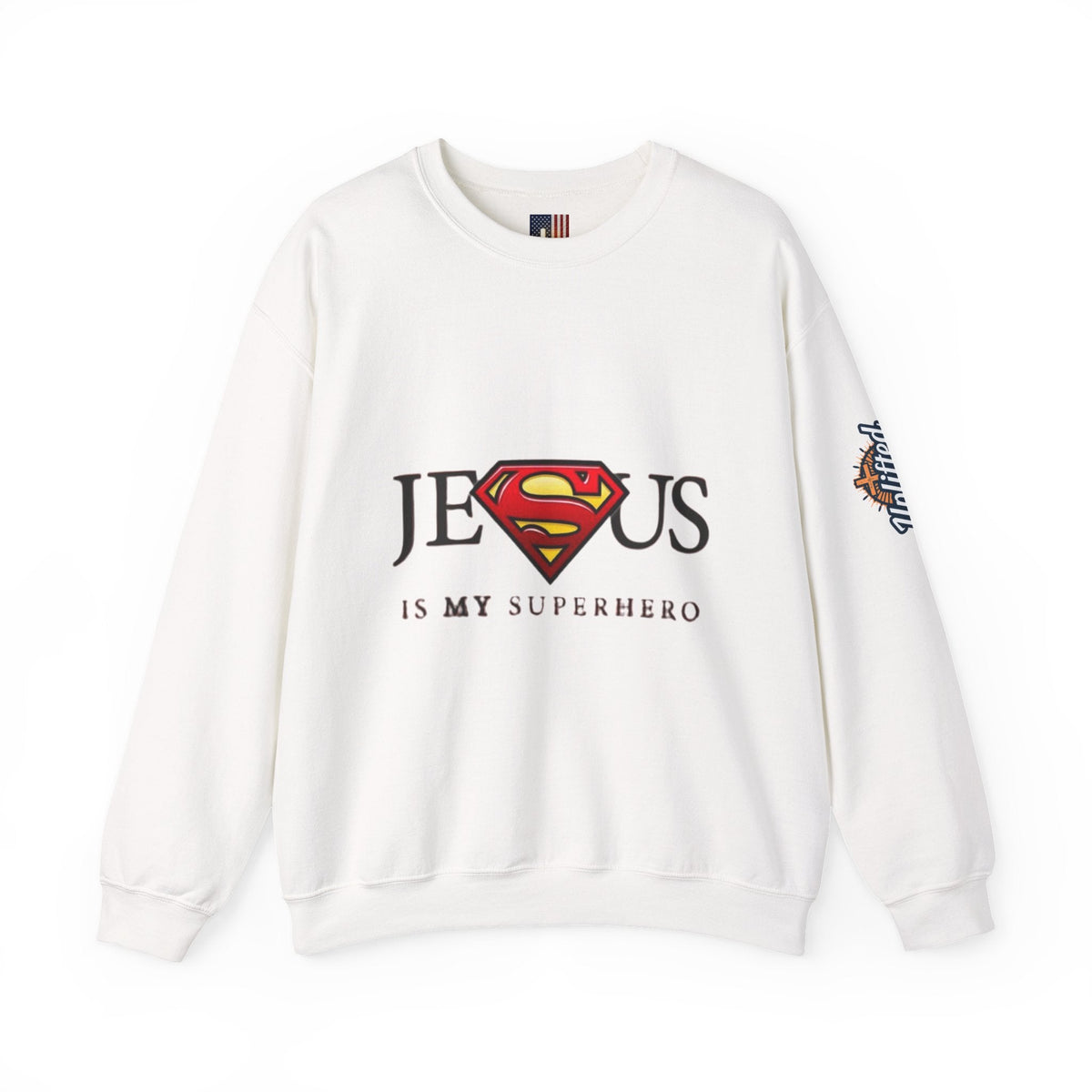 Jesus Is My Superhero Crewneck Sweatshirt Printify