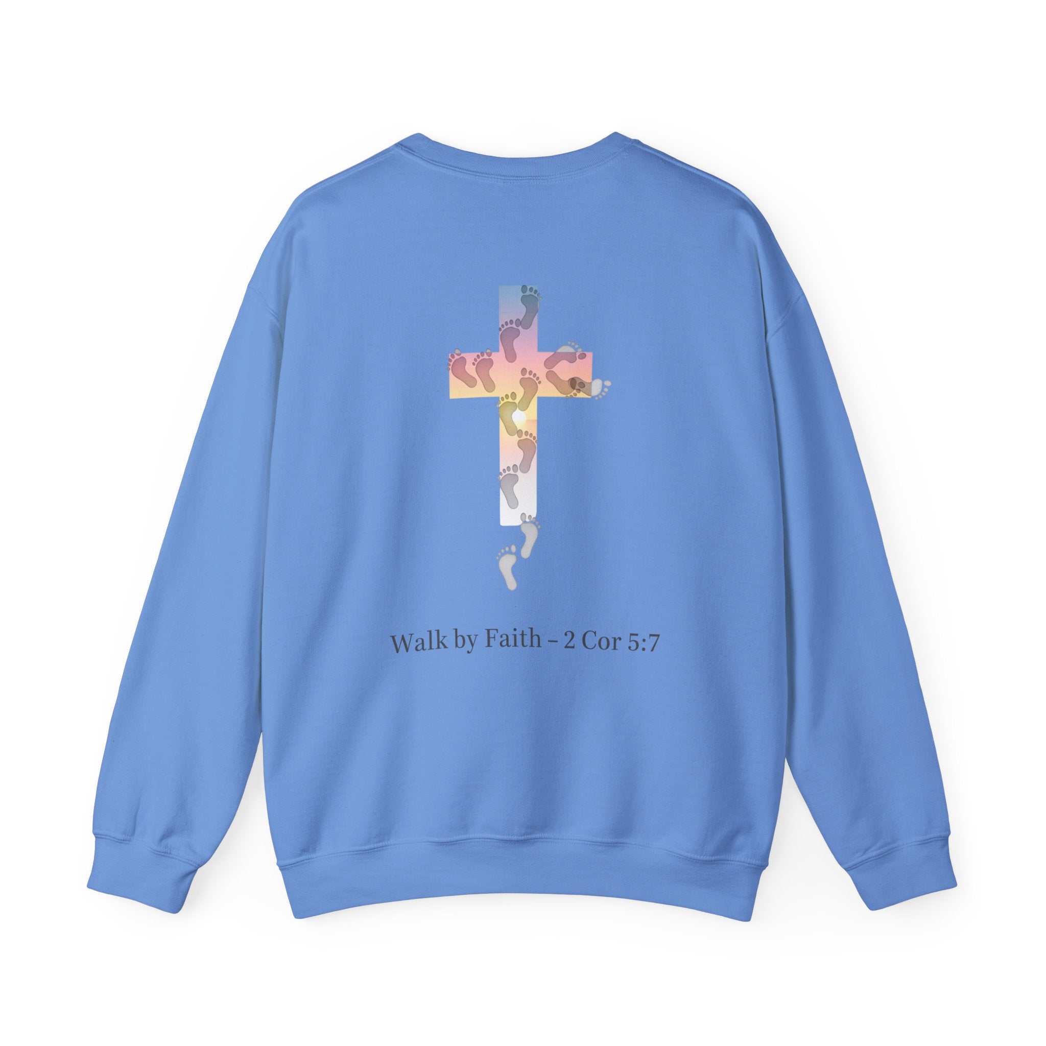 Walk by Faith Sweatshirt – Cross & Footprints Christian Sweatshirt for Cozy Inspiration Printify