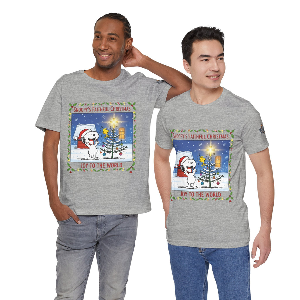 🎄 Faithful Christmas Friends – Christian Holiday T-Shirt | Festive Tree & Cartoon Duo | Heartwarming Christmas Tee by Uplifted Gear Printify