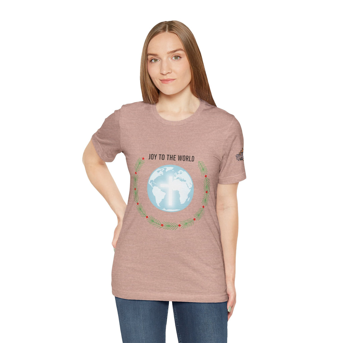 Joy to the World T-shirt – Wreath Earth Nativity Christian Christmas T-shirt for Isaiah 9:6 Holiday Faith & Festive Joy Printify