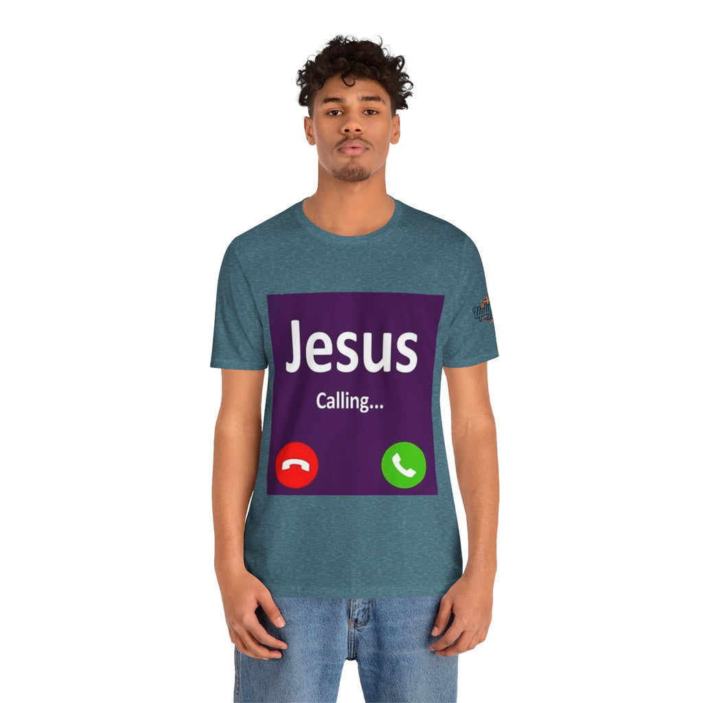 Jesus Calling T-shirt – Funny Cell Phone Screen Christian T-shirt for Divine Connection & Faith Humor Printify