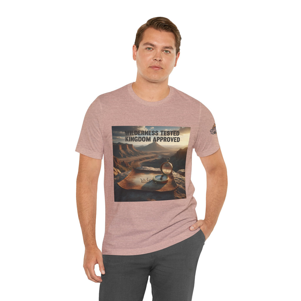 Wilderness Tested Kingdom Approved T-shirt – Mountain Desert Compass Crown Christian T-shirt for Biblical Adventure Faith Printify