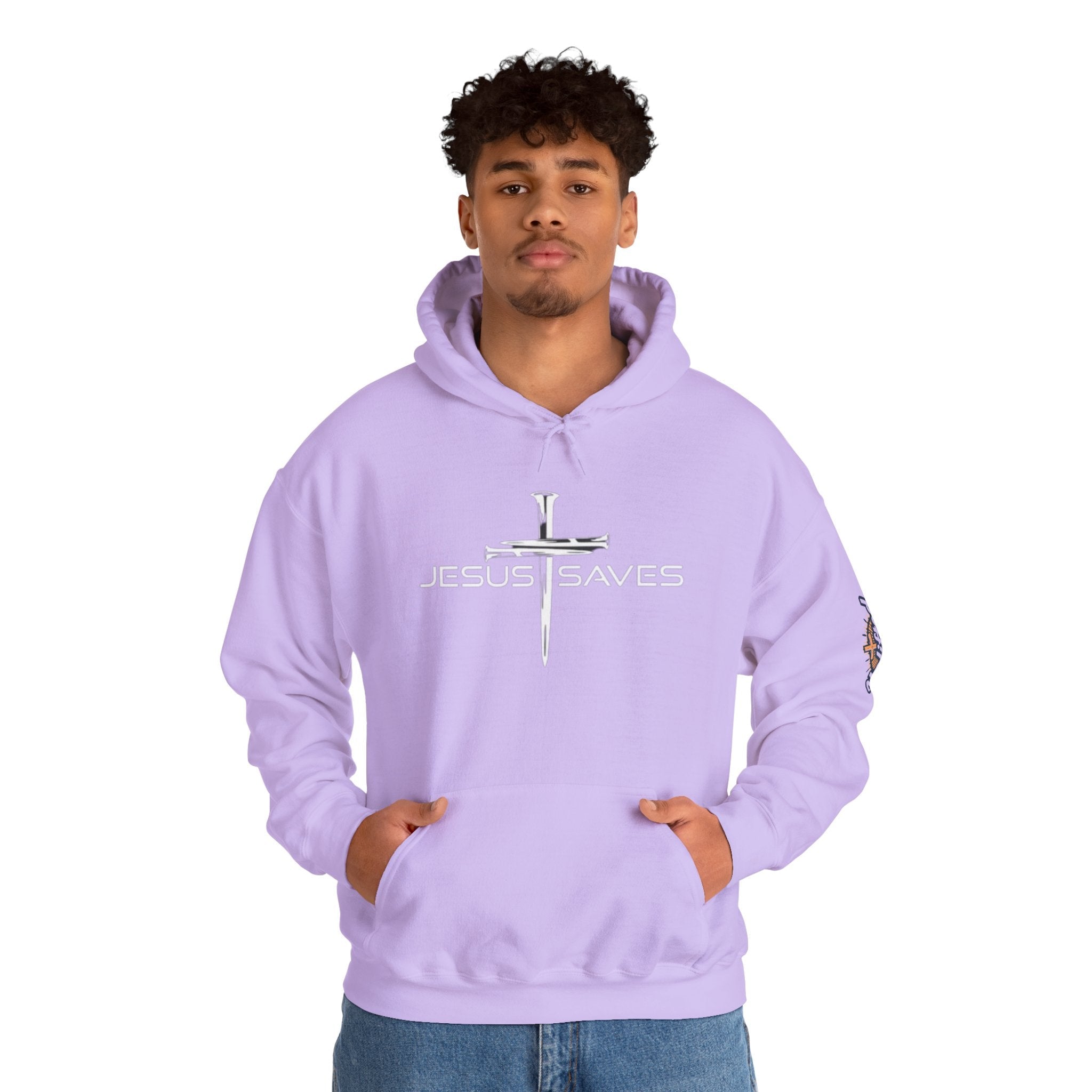 Jesus Saves Hoodie – 3 Nails Crucifix Cross Christian Sweatshirt for Redemption Faith & Bold Salvation Printify