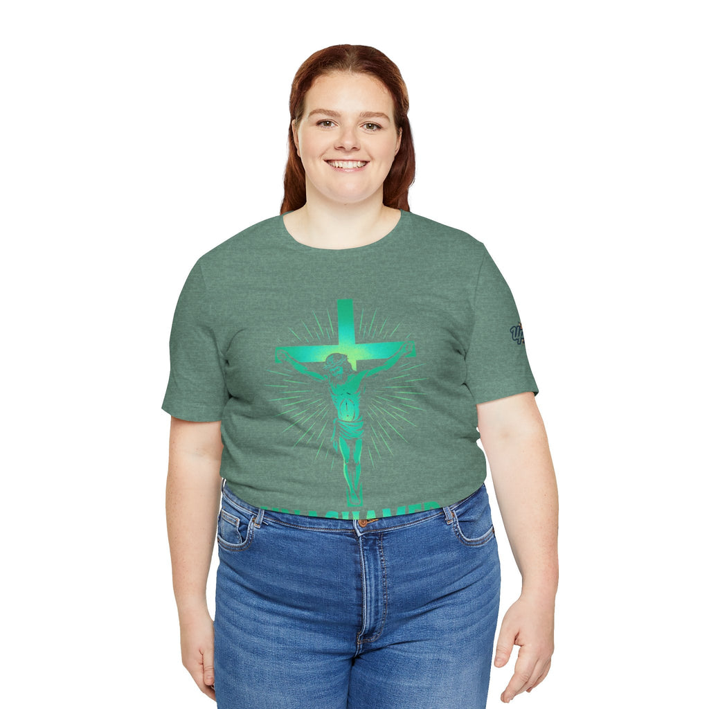 Unashamed T-shirt – Romans 1:16 Crucifixion Christian t-shirt for Bold Unwavering Faith Printify