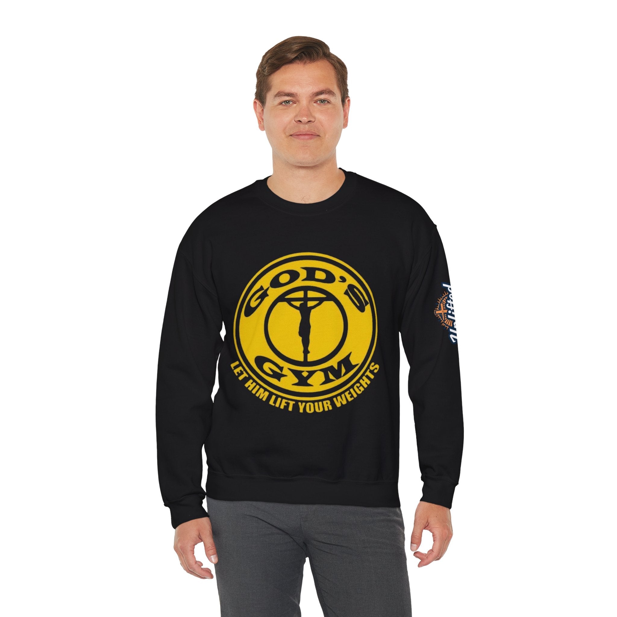 God's Gym Sweatshirt — "Let Him Lift Your Weights" Christian Fitness Sweatshirt Printify