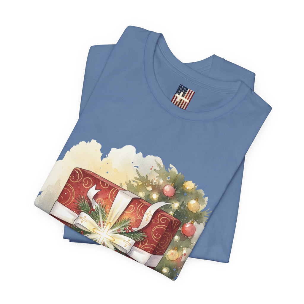 The Greatest Gift T-shirt – Cross Bow Present Christian T-shirt for Christmas Salvation & Eternal Faith Printify