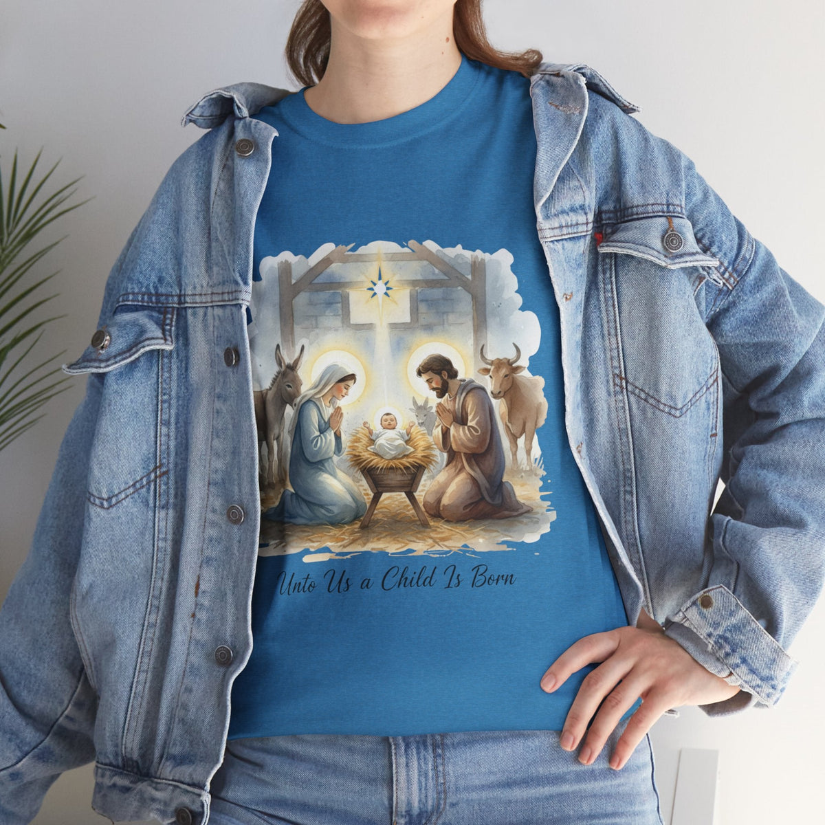 Unto Us a Child is Born T-shirt – Isaiah 9:6 Nativity Manger Scene Christian Christmas T-shirt for Holy Night Faith Printify