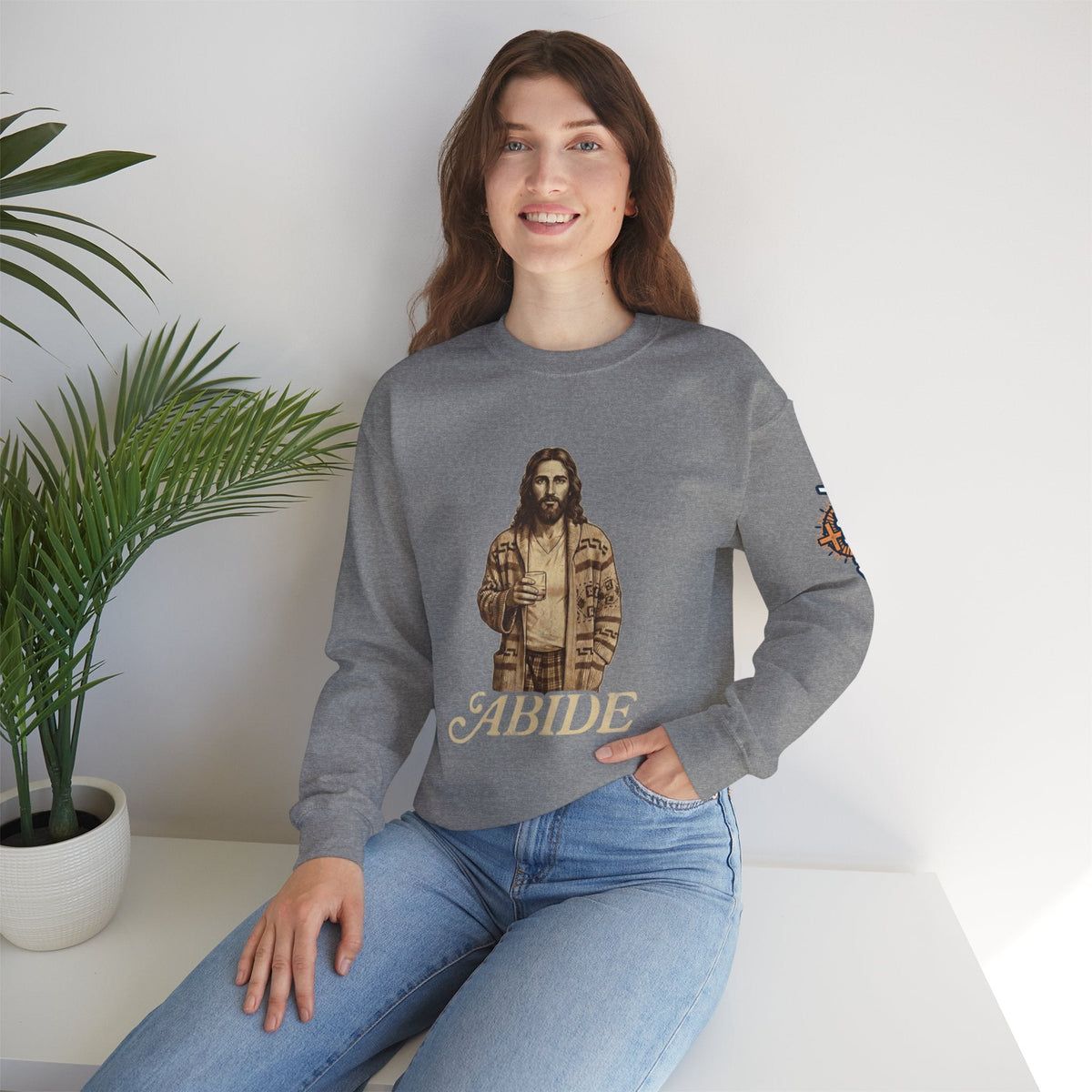 Abide Jesus Sweatshirt — Vintage 'The Dude' Religious Graphic Sweatshirt Printify