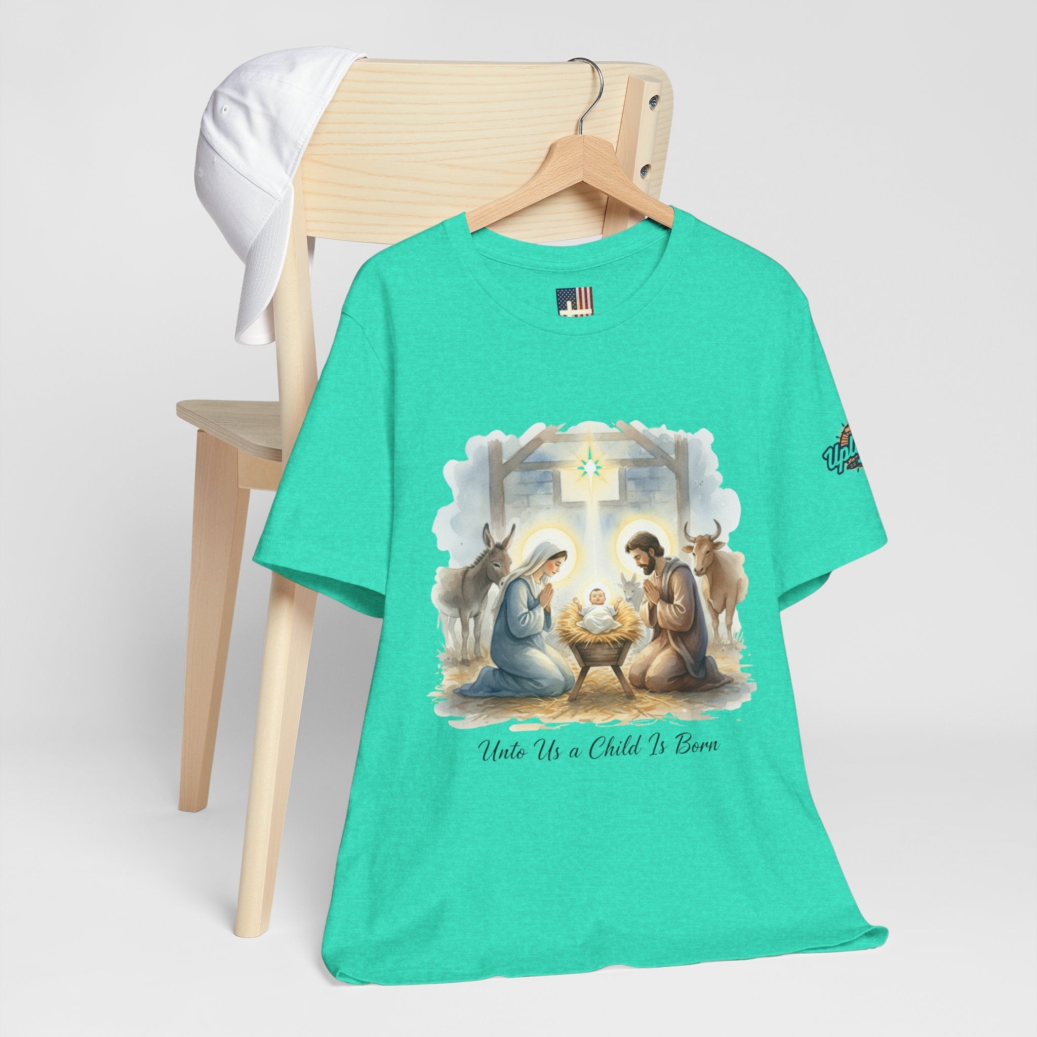 Unto Us a Child is Born T-shirt – Isaiah 9:6 Nativity Manger Scene Christian Christmas T-shirt for Holy Night Faith Printify