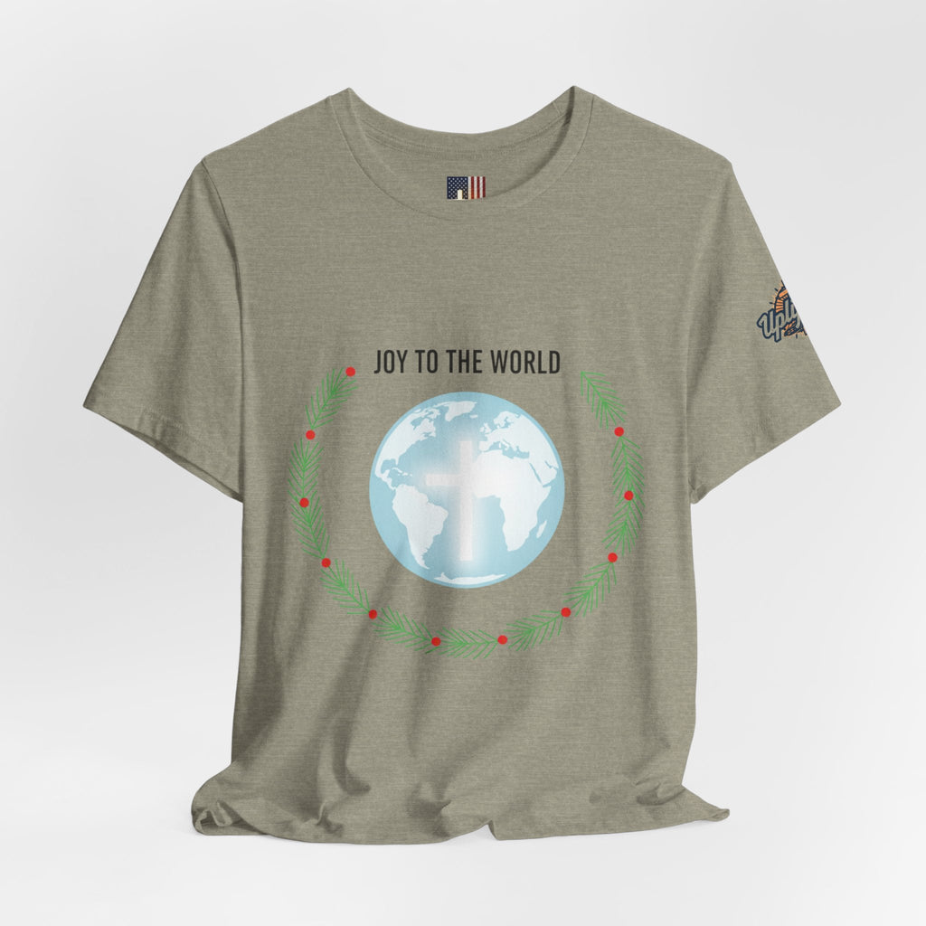 Joy to the World T-shirt – Wreath Earth Nativity Christian Christmas T-shirt for Isaiah 9:6 Holiday Faith & Festive Joy Printify