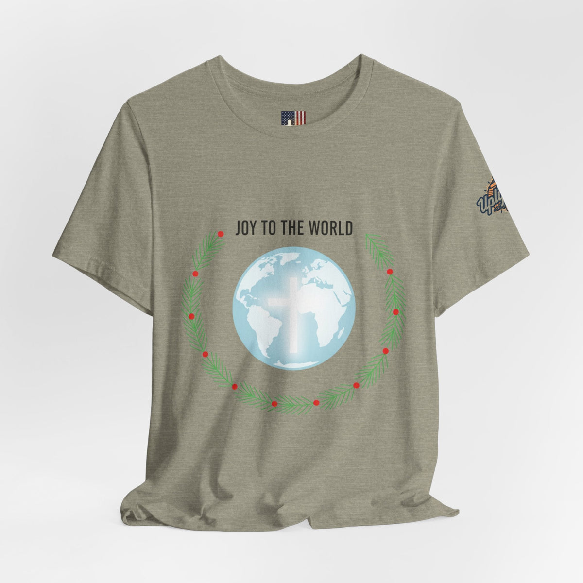 Joy to the World T-shirt – Wreath Earth Nativity Christian Christmas T-shirt for Isaiah 9:6 Holiday Faith & Festive Joy Printify