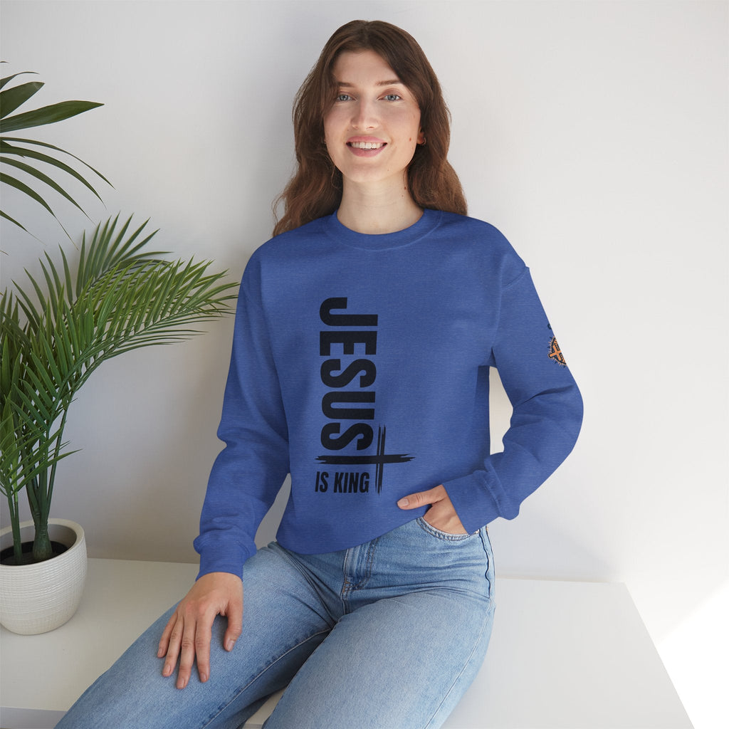 Jesus Is King Sweatshirt | Modern Typographic Cross Christian Sweatshirt Printify