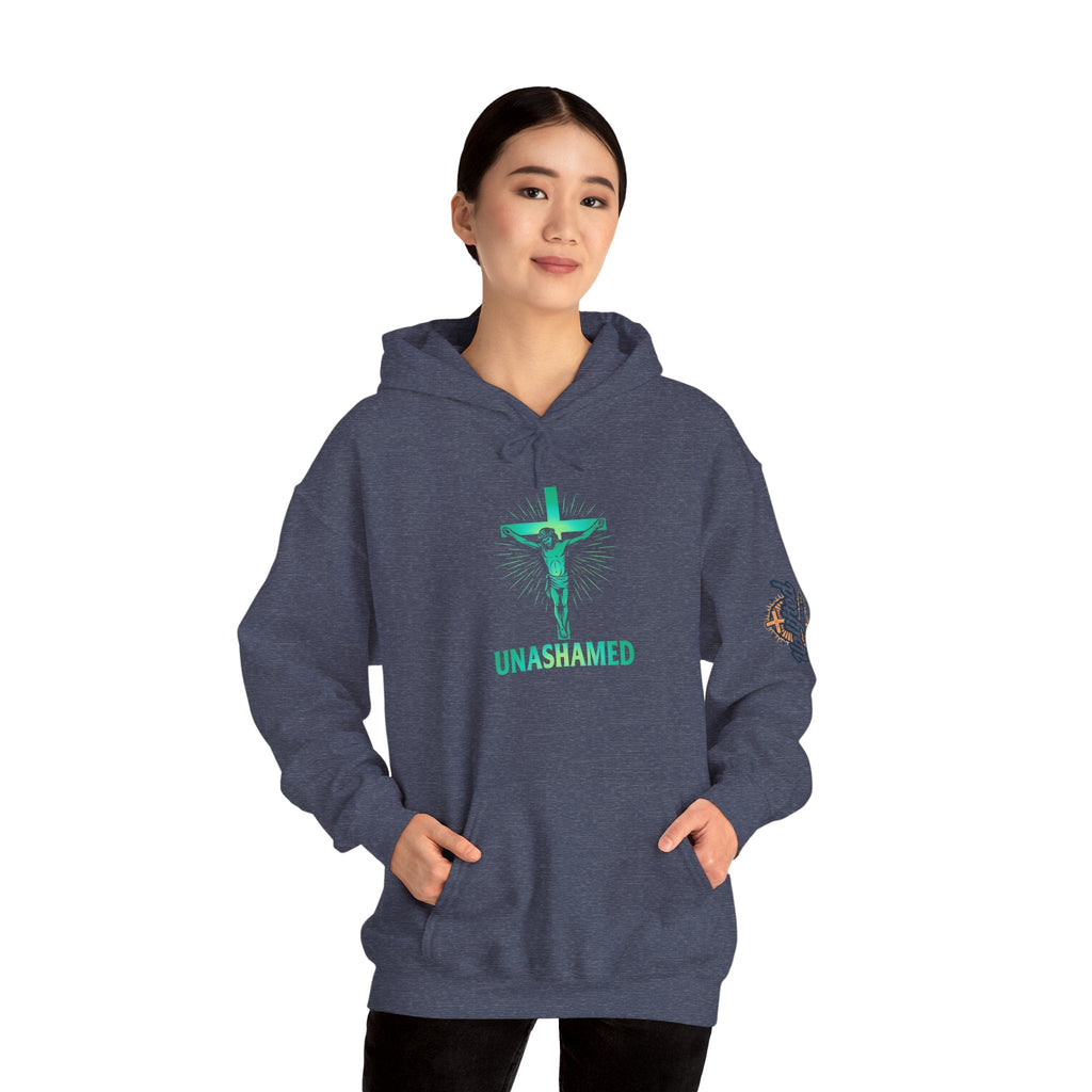 Unashamed Hoodie – Romans 1:16 Crucifixion Christian Hoodie for Bold Unwavering Faith Printify