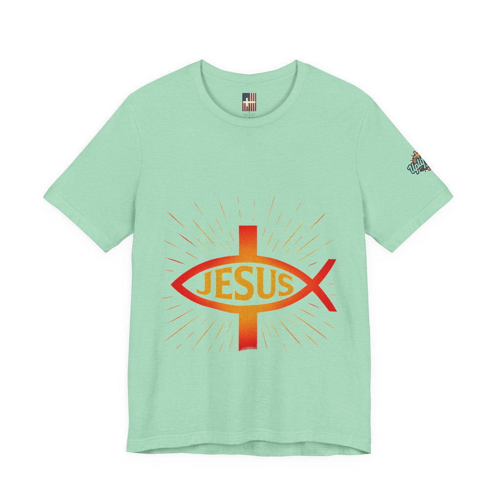 Jesus Ichthys T-shirt – Christian Fish Symbol with Cross & Jesus Inscription T-shirt for Eternal Faith & Streetwear Printify