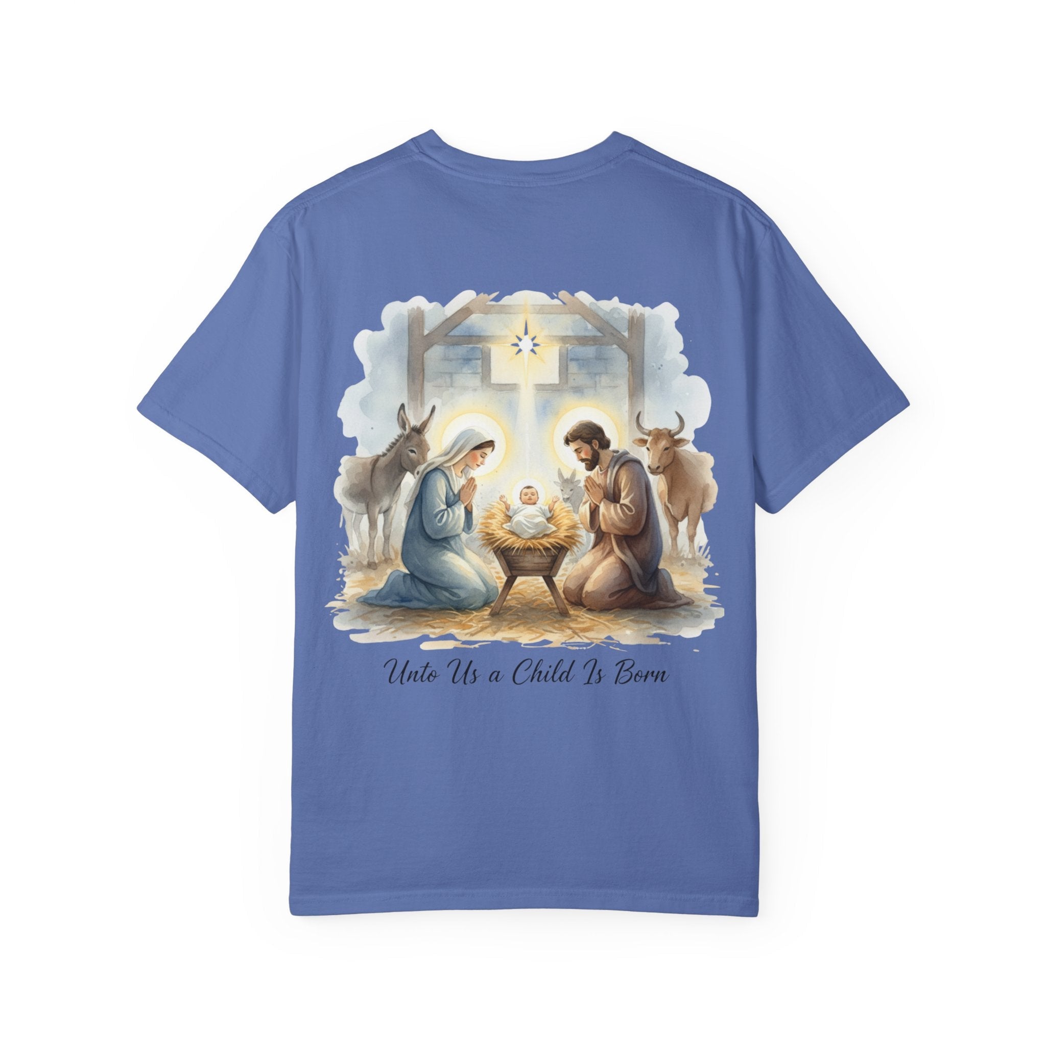 Unto Us a Child is Born T-shirt – Isaiah 9:6 Nativity Manger Scene Christian Christmas T-shirt for Holy Night Faith Printify