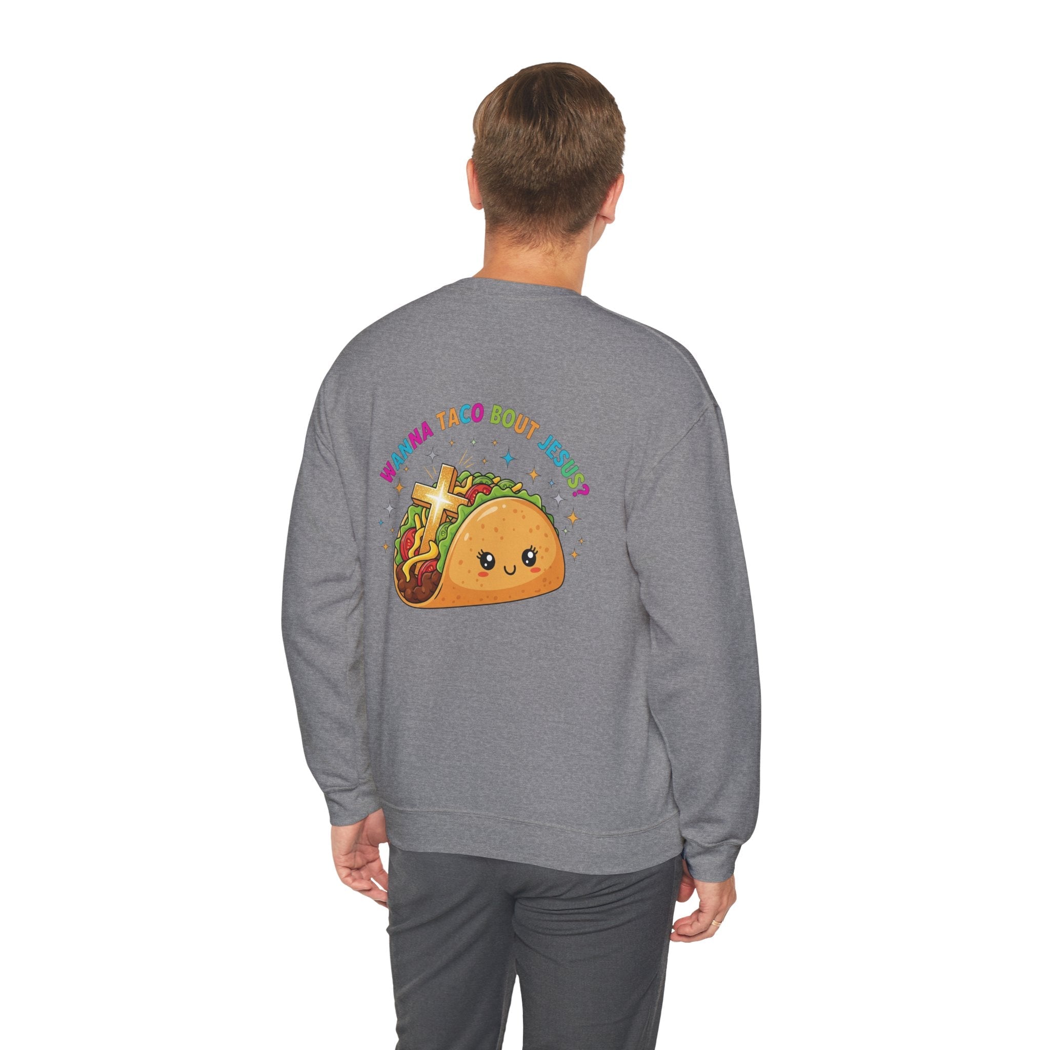 Wanna Taco 'Bout Jesus Sweatshirt – Cozy Christian Pun Sweatshirt for Faith & Fun Printify