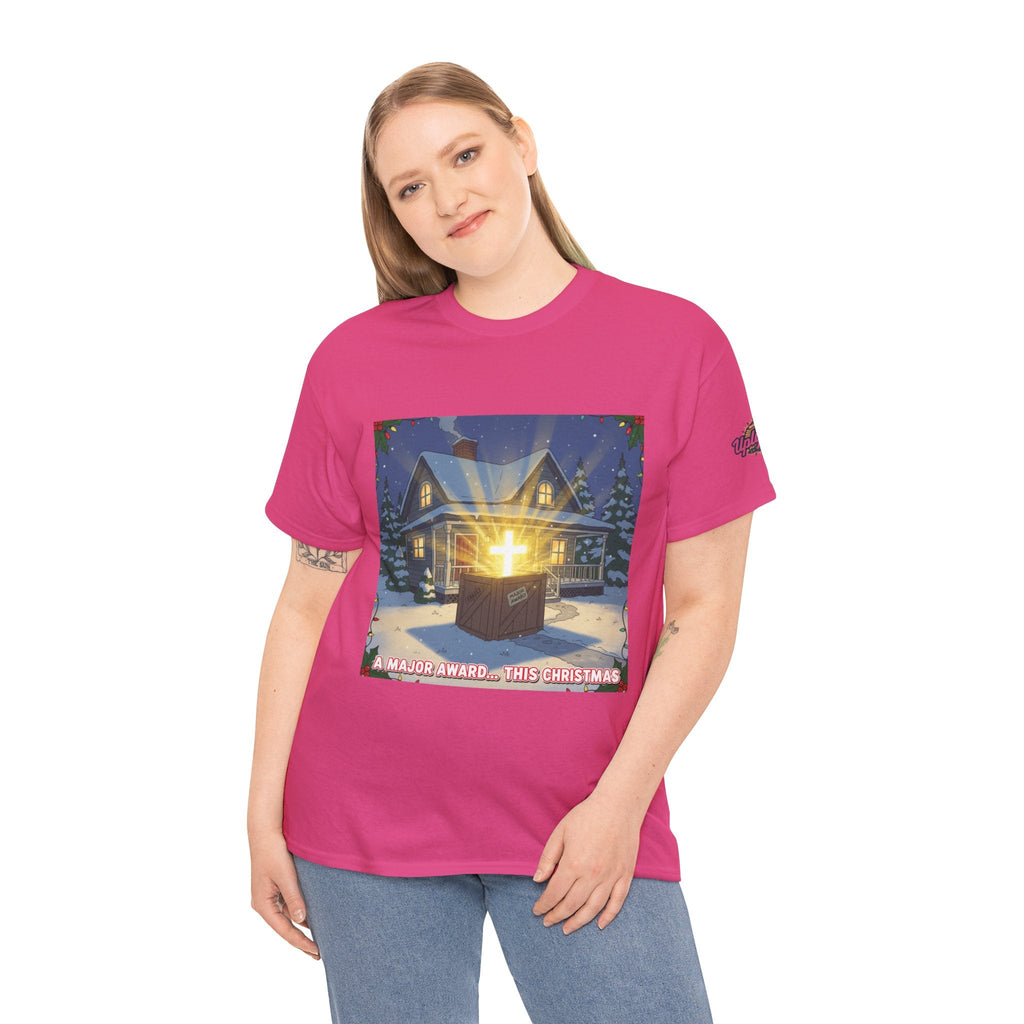 A Major Award This Christmas T-shirt – Fragile Leg Lamp Parody Cross Unboxing Christian T-shirt for Hilarious Faith & Holiday Glow Printify