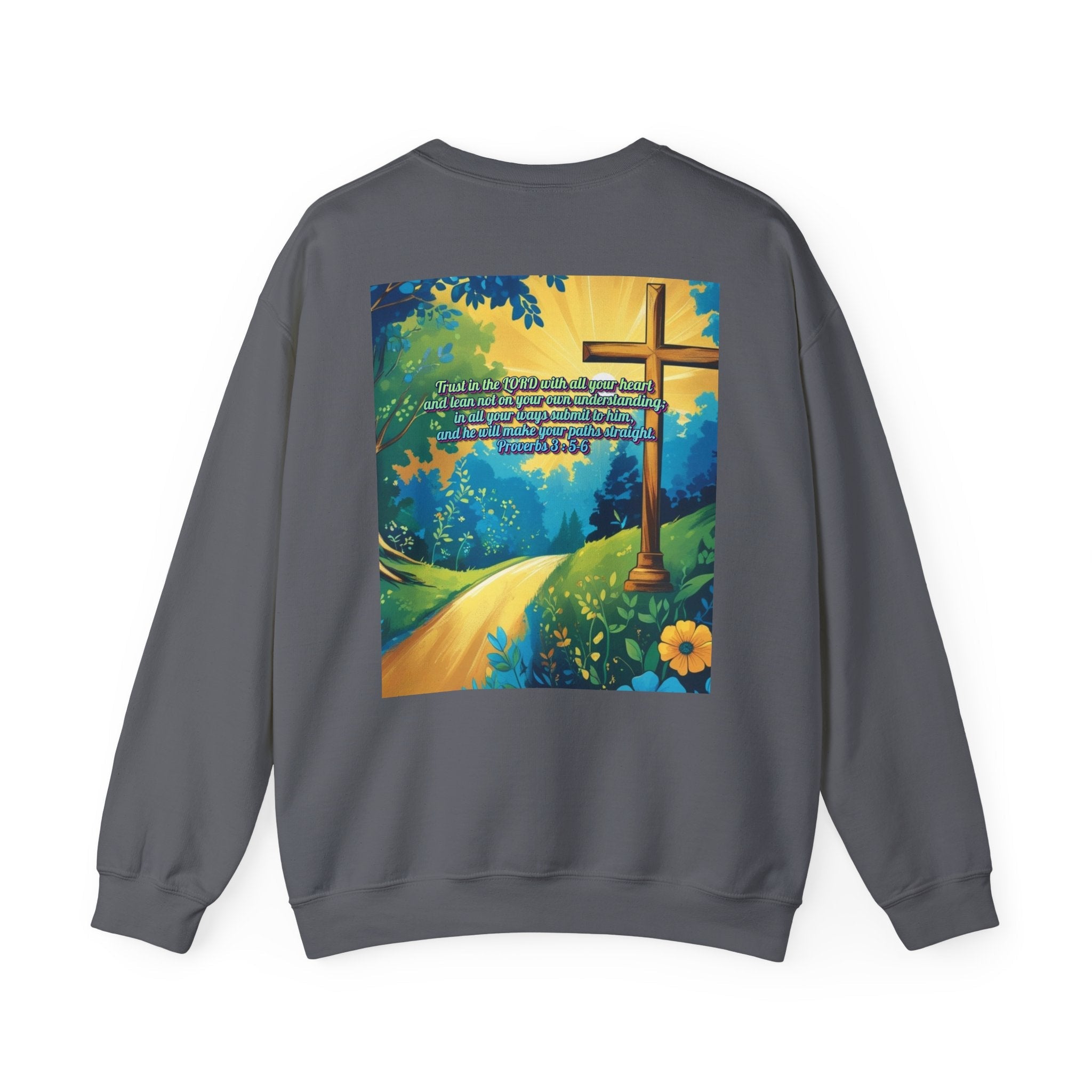 Trust in The Lord Proverbs 3:5-6 Biblical Design Crewneck Sweatshirt Printify