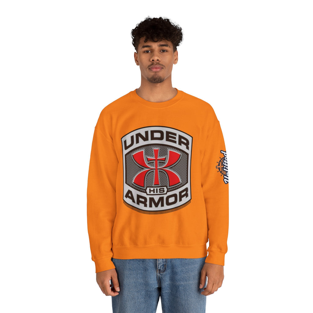 Under His Armor Crewneck Sweatshirt — Christian Faith Graphic Pullover Printify
