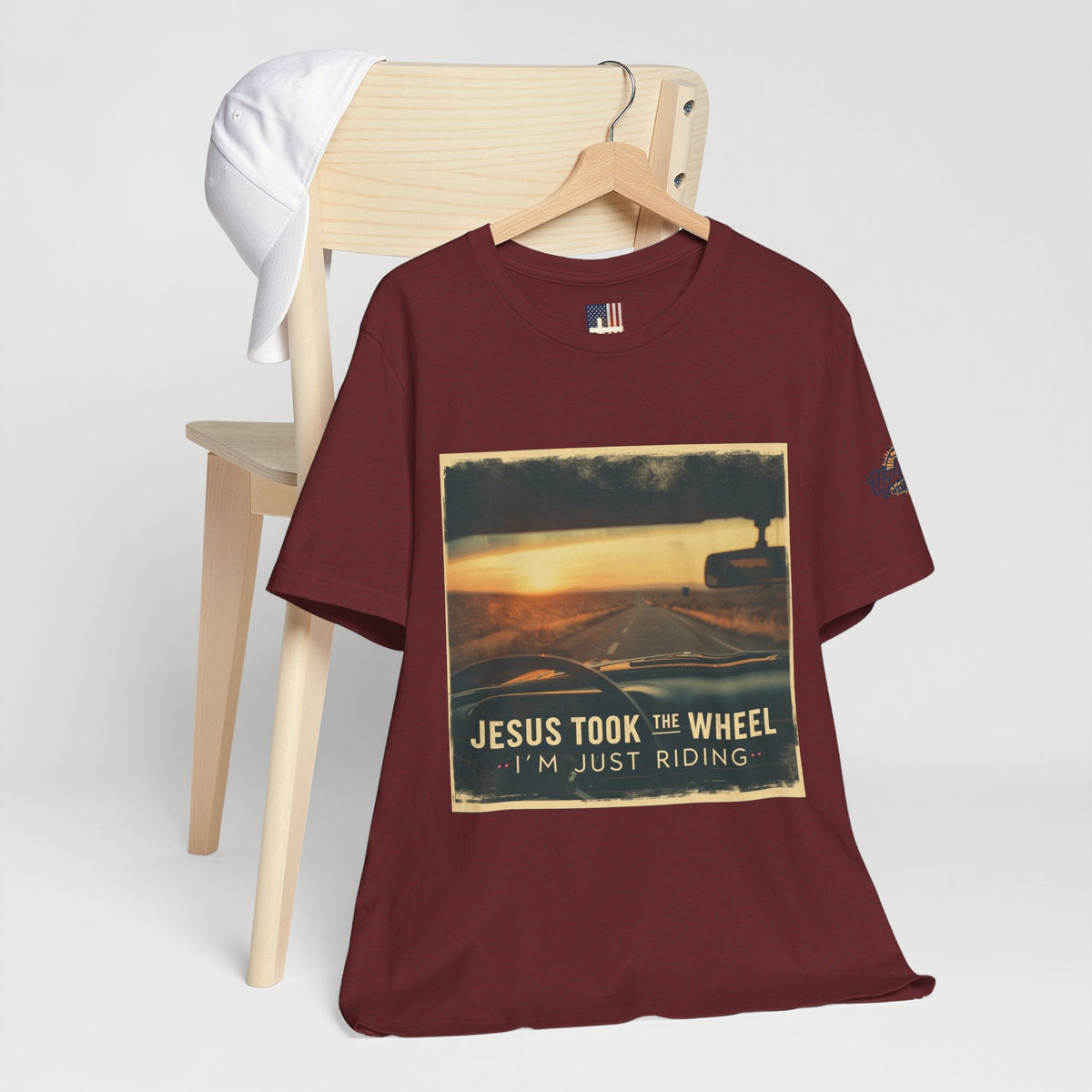 Jesus Took the Wheel I'm Just Riding T-shirt – Funny Christian Convertible Car T-shirt for Surrendered Faith & Humor Printify