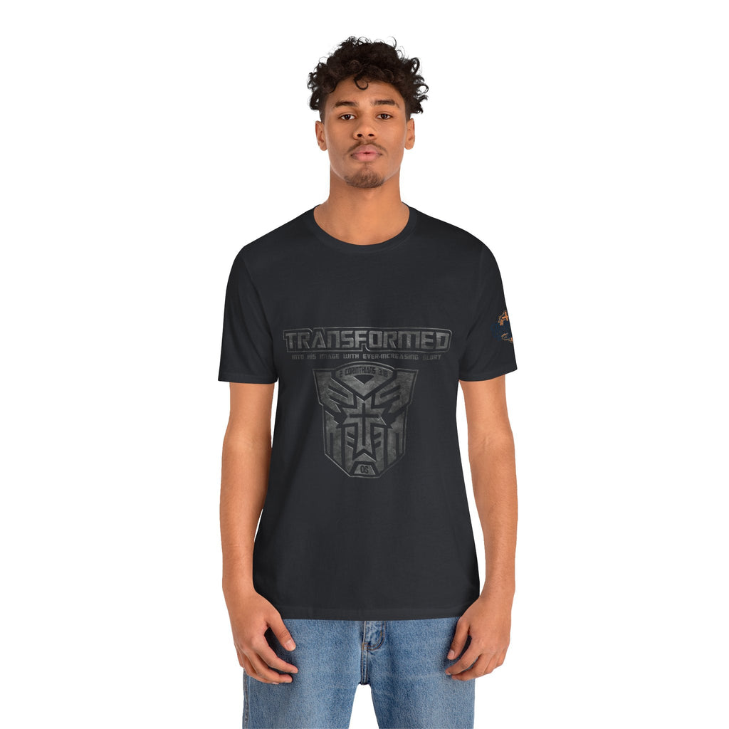 Transformer Logo Christian T-shirt | 2 Corinthians 3:18 Bible Verse T-shirt Printify