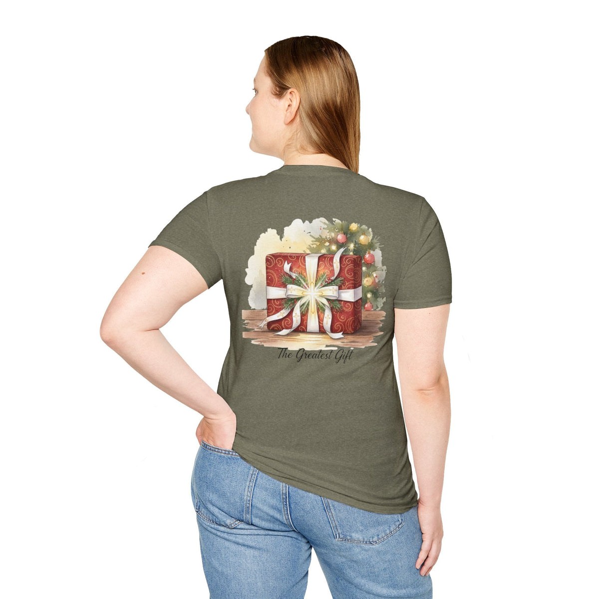 The Greatest Gift T-shirt – Cross Bow Present Christian T-shirt for Christmas Salvation & Eternal Faith Printify