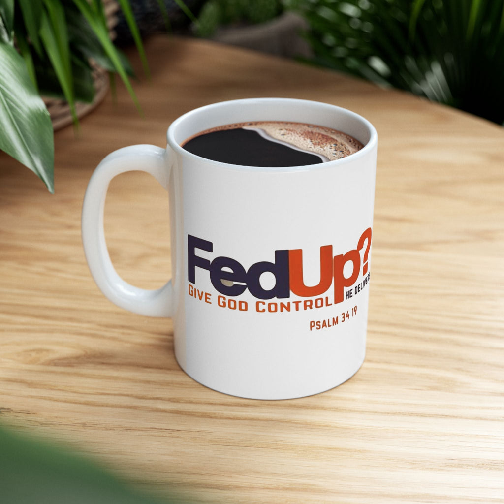 Funny Christian Coffee Mug — “Give God Control, HE Delivers” Accent Mug (11/15oz) Printify