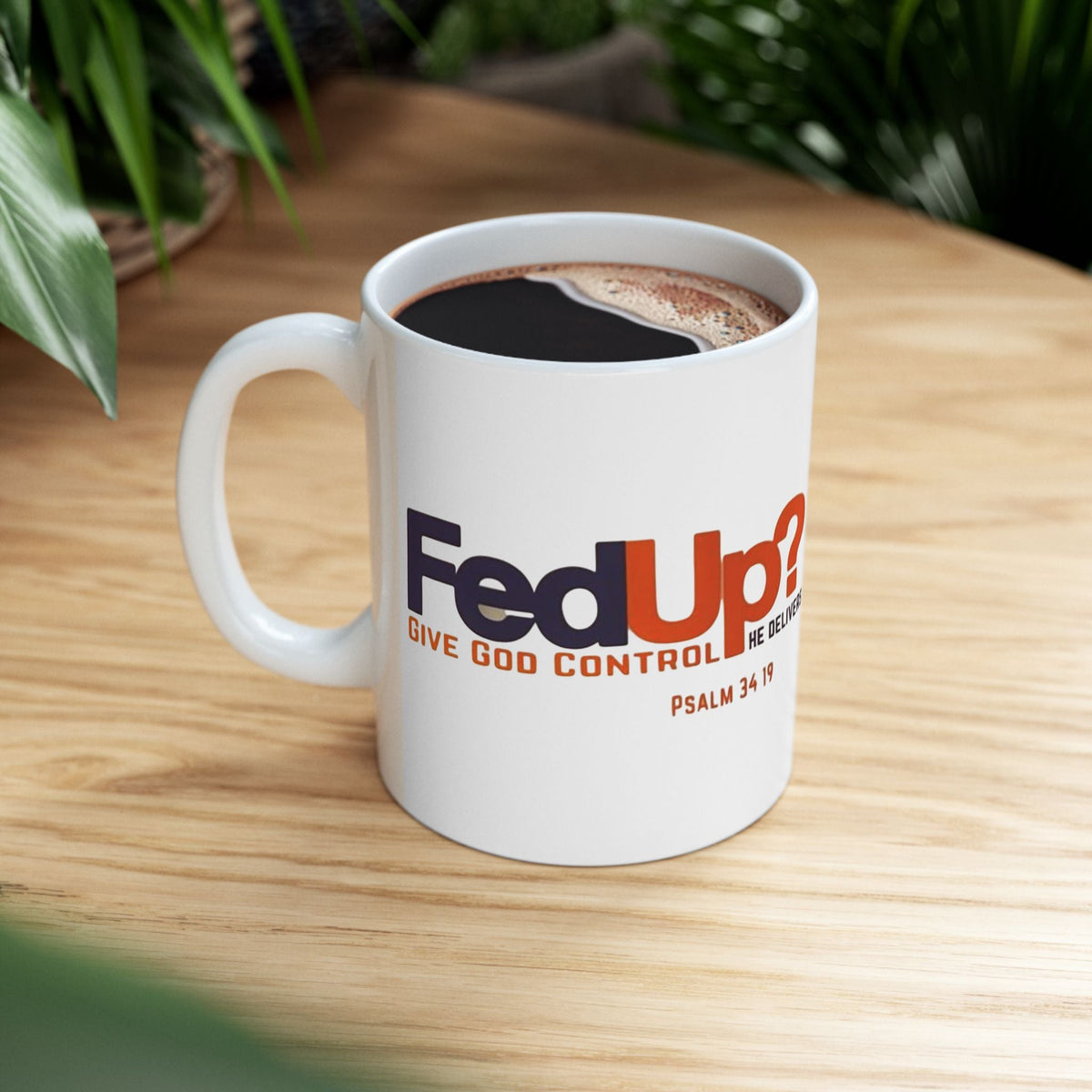 Funny Christian Coffee Mug — “Give God Control, HE Delivers” Accent Mug (11/15oz) Printify