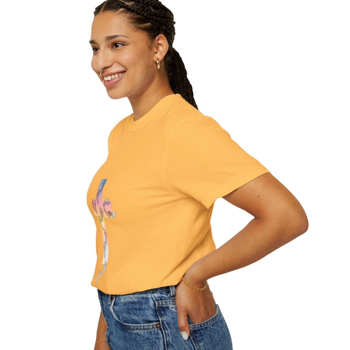 Walk by Faith T-Shirt – Cross & Footprints Christian Tee for Bold Believers Printify