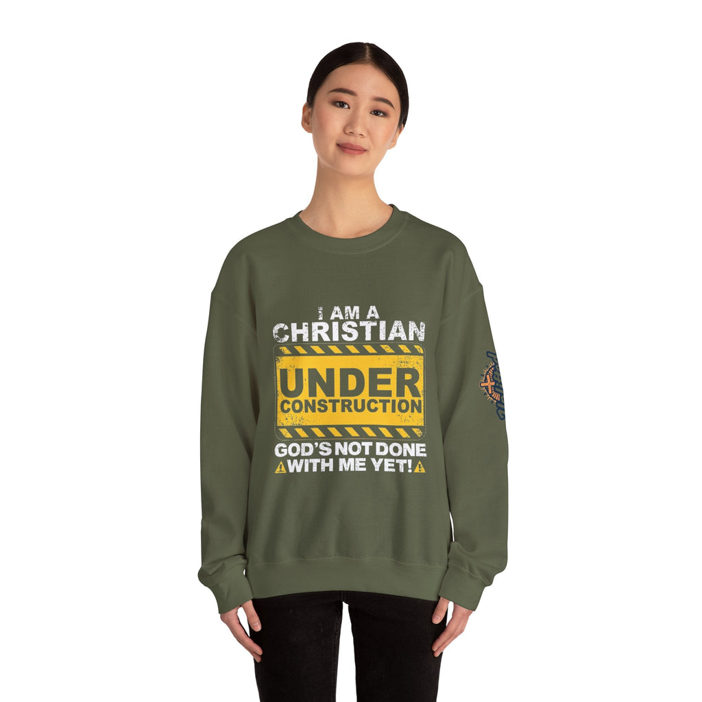 Christian Under Construction Sweatshirt | God Is Not Done With Me Yet Sweatshirt Printify