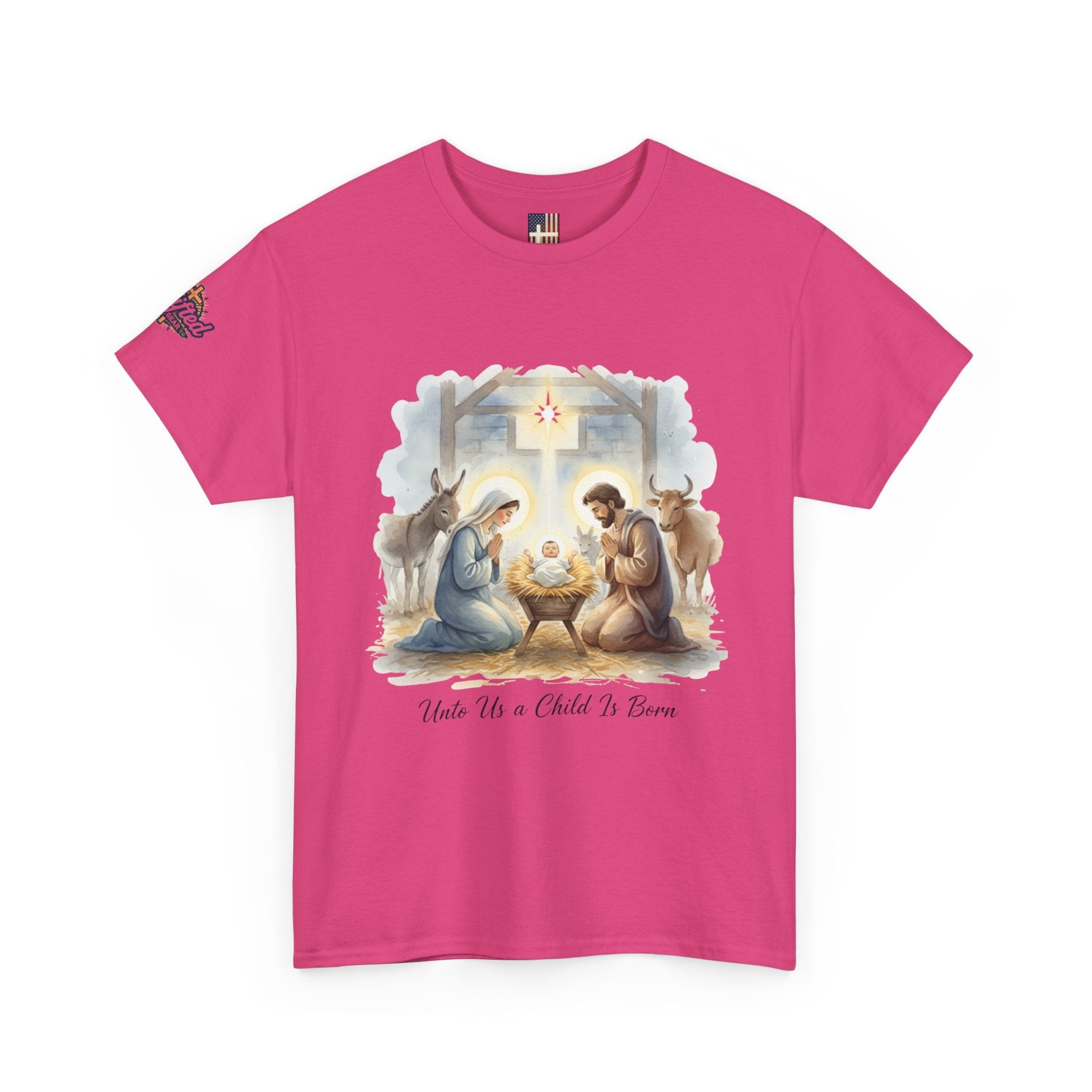 Unto Us a Child is Born T-shirt – Isaiah 9:6 Nativity Manger Scene Christian Christmas T-shirt for Holy Night Faith Printify