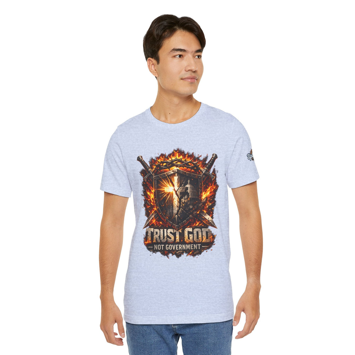 Trust God Not Government Shield Tee — Patriotic Christian Faith T-Shirt Printify
