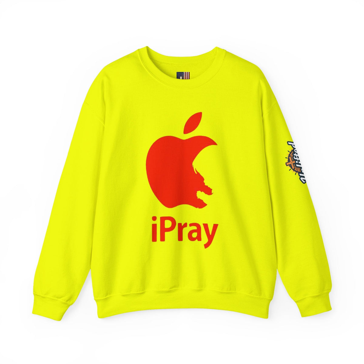 iPray Apple Logo Sweatshirt — Funny Christian Sweatshirt (Minimal Red Apple Graphic) Printify