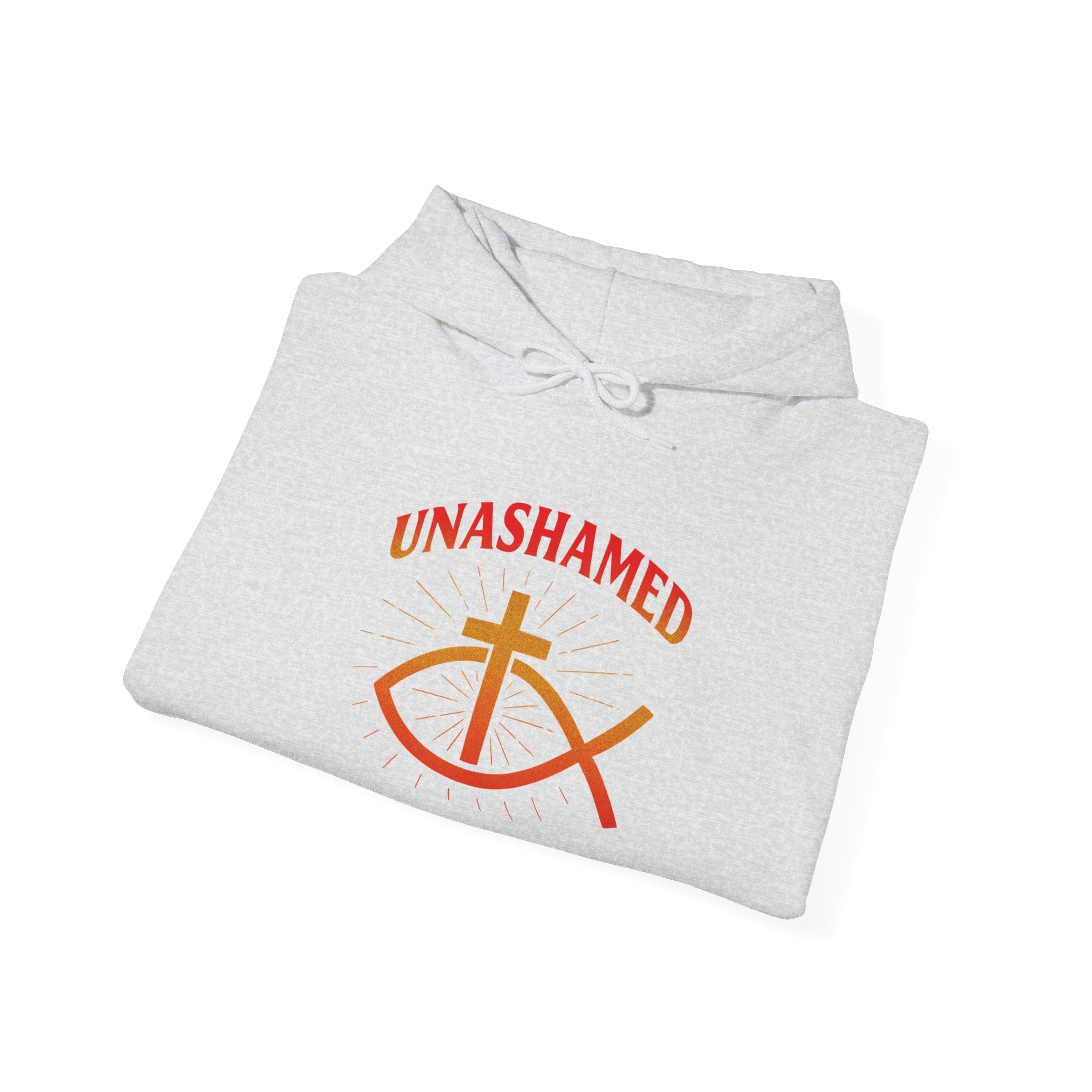 Unashamed Hoodie – Ichthys Jesus Fish & Cross Christian Sweatshirt for Romans 1:16 Bold Faith Printify