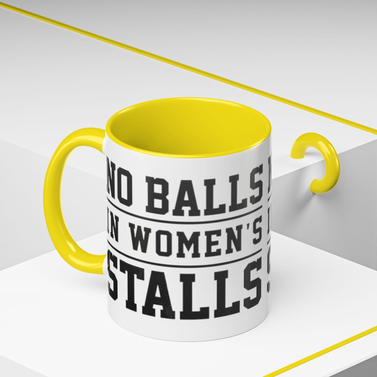 The Lord Says No Balls in Women's Stalls Accent Coffee Mug — Bold Typography 11/15oz Printify
