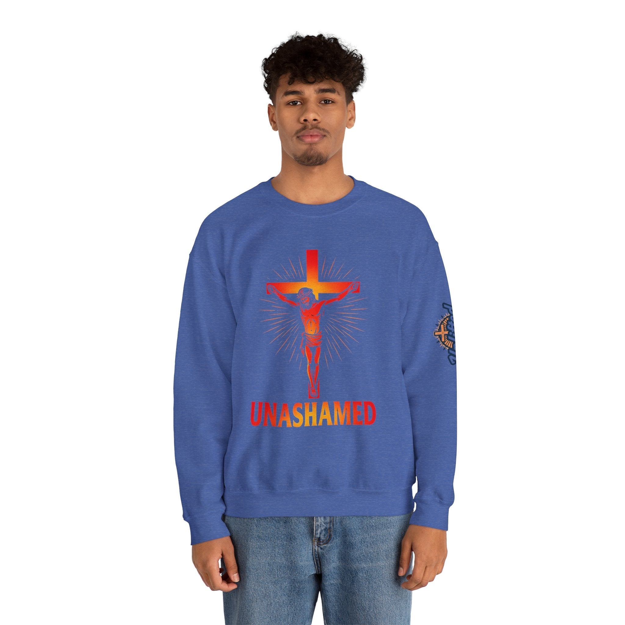 Unashamed Sweatshirt – Romans 1:16 Crucifixion Christian Sweatshirt for Bold Unwavering Faith Printify