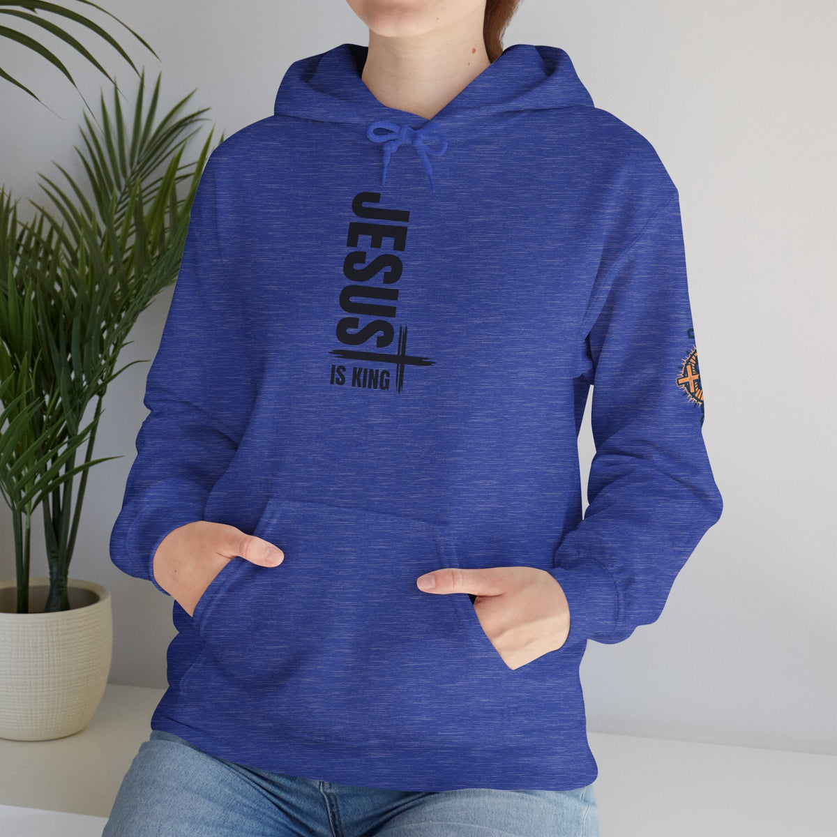 Jesus Is King Hoodie | Modern Typographic Cross Christian Hoodie Printify