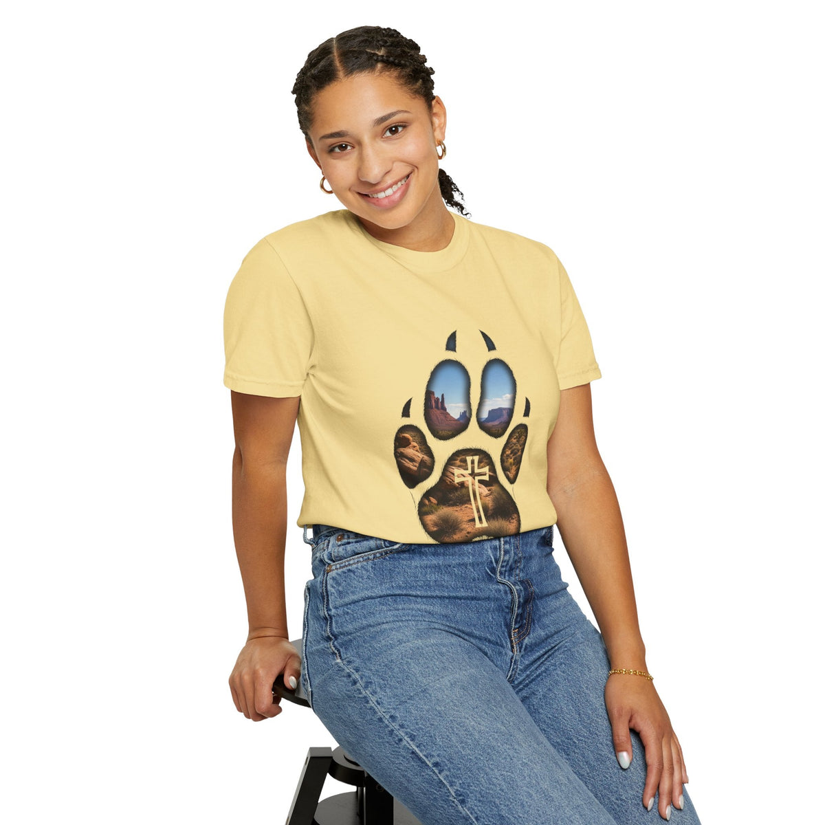 Strong and Courageous T-Shirt – Canine Pawprint Desert Joshua 1:9 Christian Tee Printify