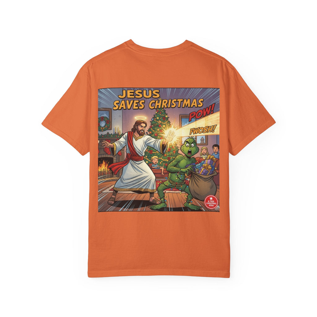 Jesus Saves Christmas T-shirt – Grinch vs Savior Light Battle Christian T-shirt for Hilarious Holiday Faith & True Joy Printify