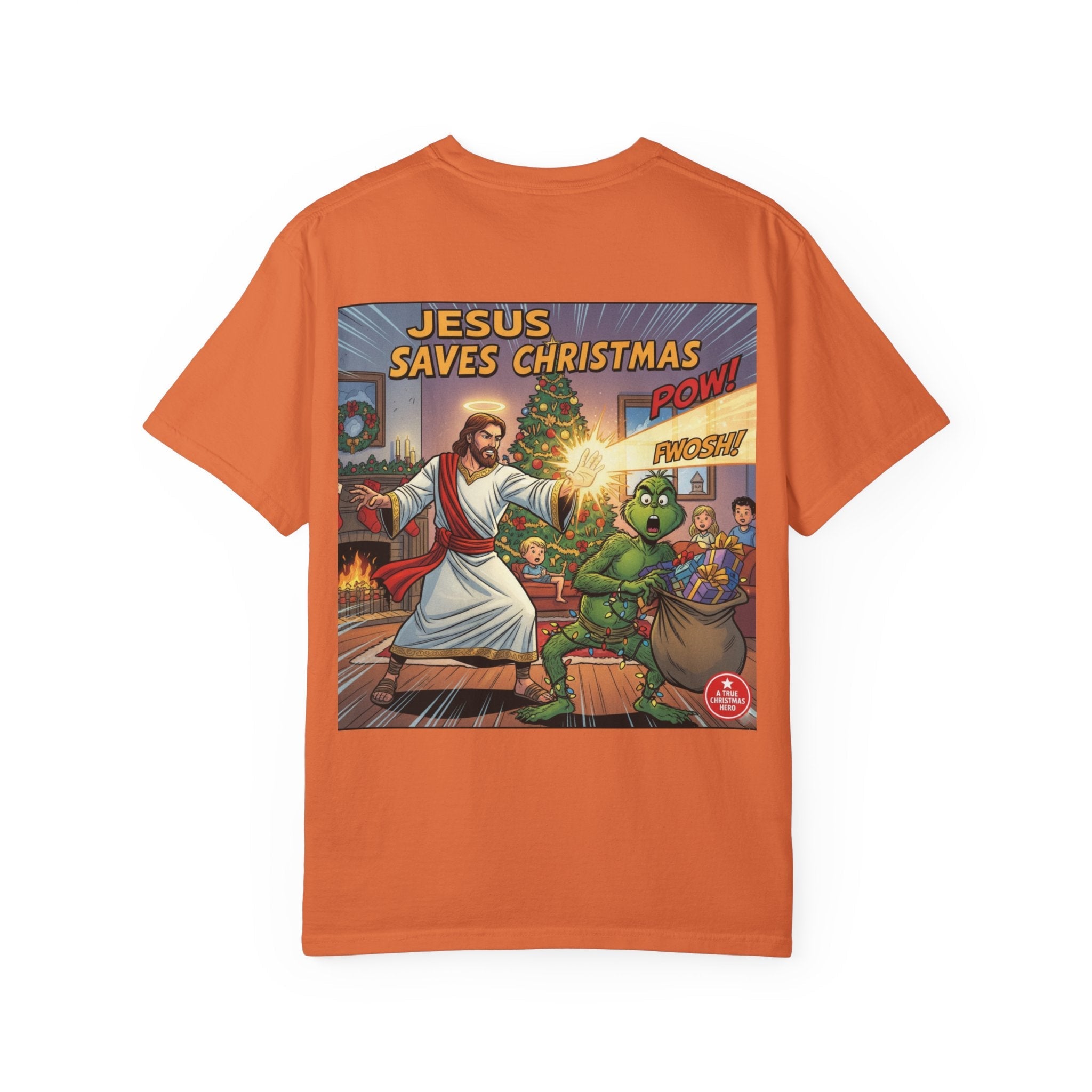 Jesus Saves Christmas T-shirt – Grinch vs Savior Light Battle Christian T-shirt for Hilarious Holiday Faith & True Joy Printify
