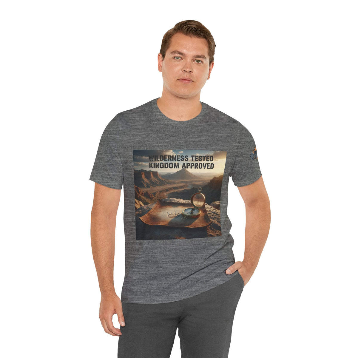Wilderness Tested Kingdom Approved T-shirt – Mountain Desert Compass Crown Christian T-shirt for Biblical Adventure Faith Printify
