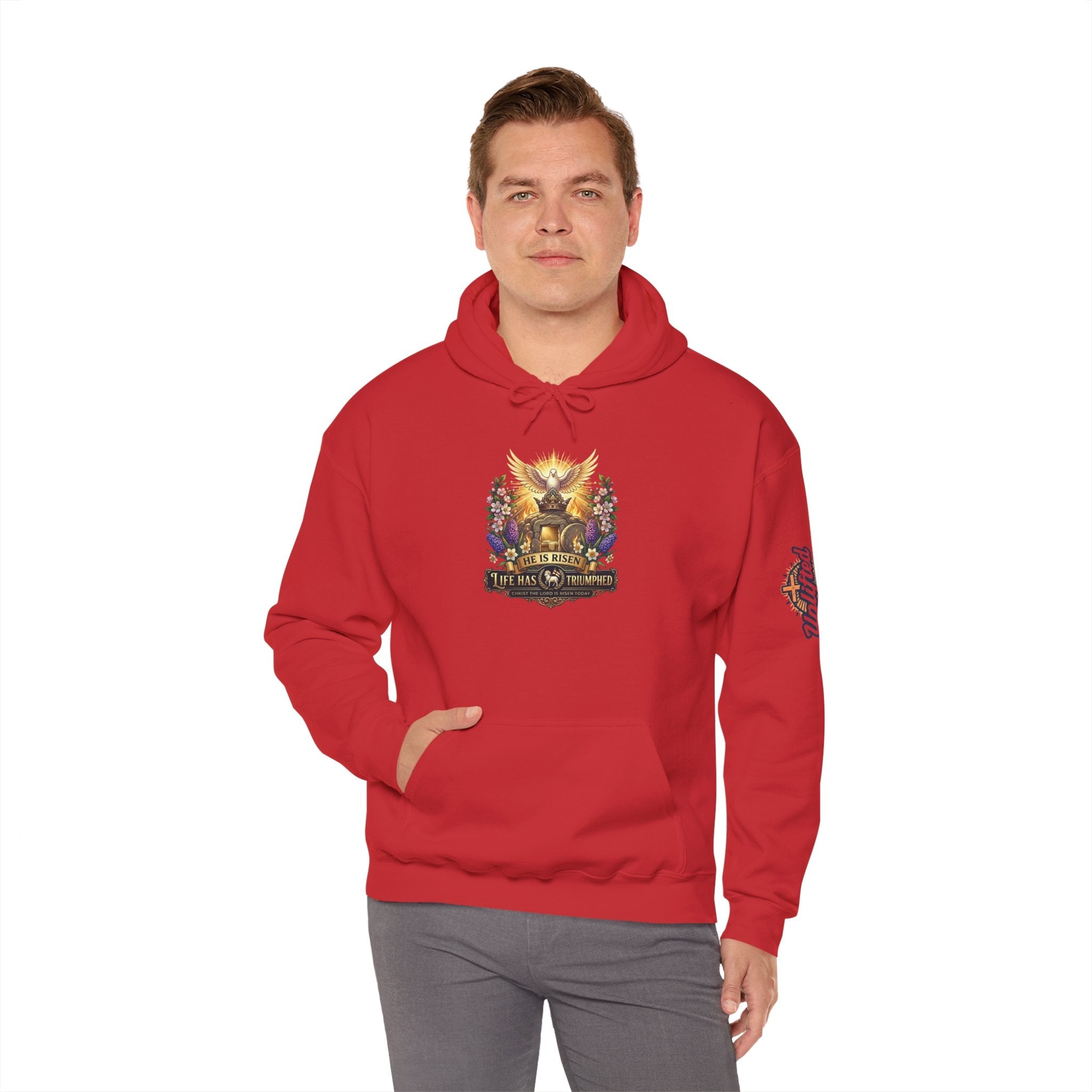 He Is Risen "Life Has Triumphed" Hoodie — Easter Resurrection Christian Hoodie Printify