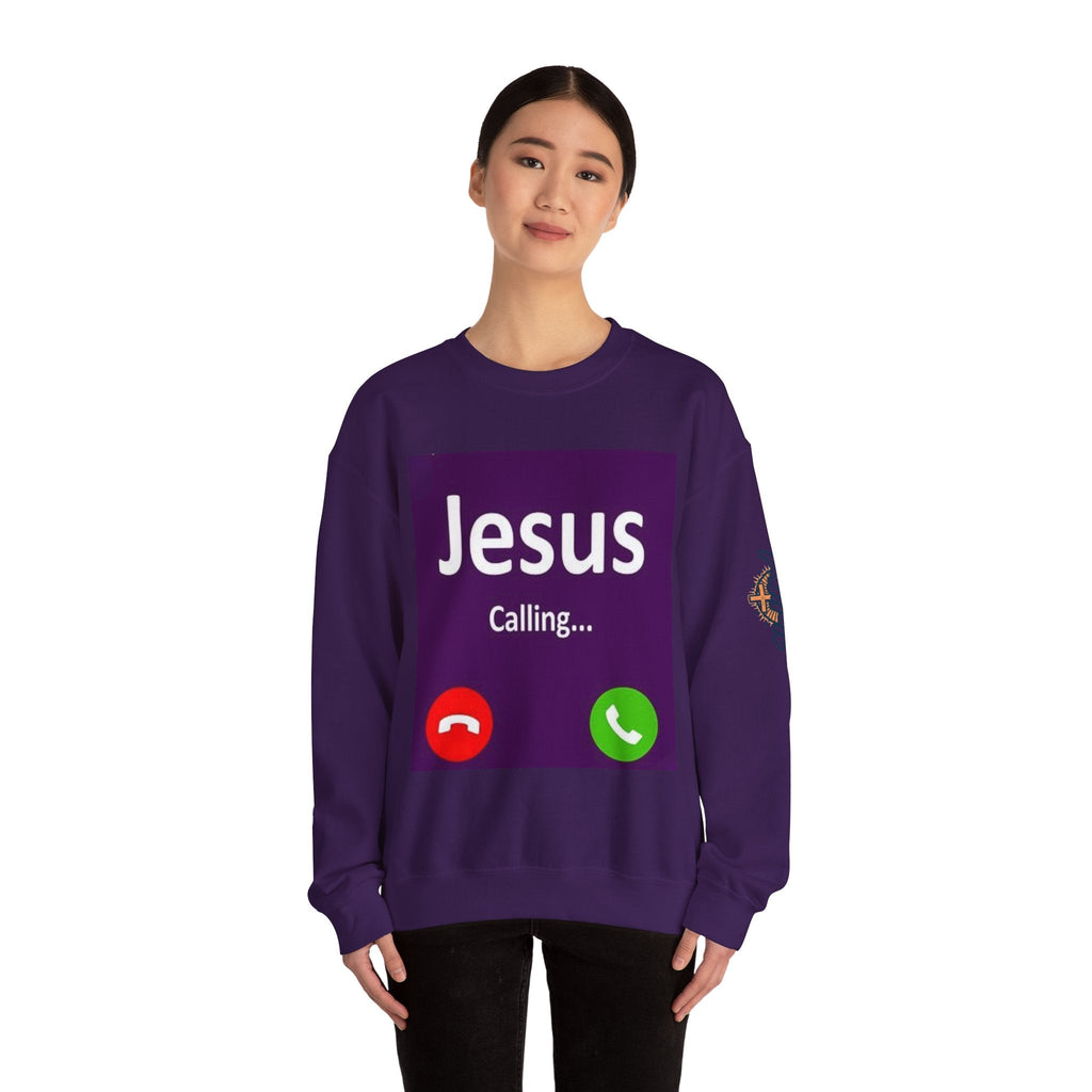 Jesus Calling Sweatshirt – Funny Cell Phone Screen Christian Sweatshirt for Divine Connection & Faith Humor Printify